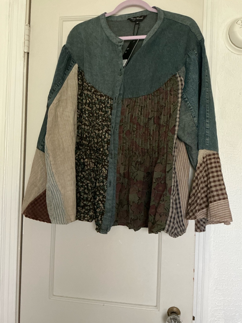 Young Threads Patchwork and denim Button-Front jacket
